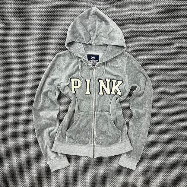 PINK 그레이 벨벳 후드집업
