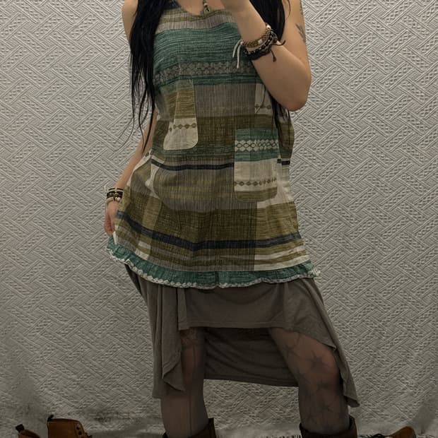 빈티지 포레스트 모리 컨트리 패치워크 벨크로 슬리브리스 K0101