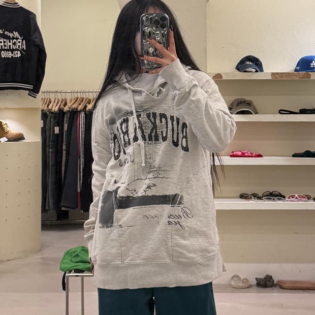 버커루 빈티지 프린팅 후드 그레이 U1146