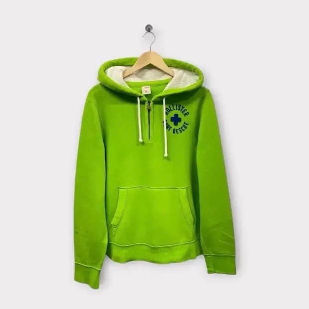 홀리스터 연두색 반집업 기모 후드티 XL
