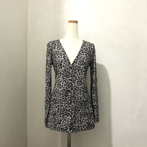 일본빈티지 ciel sucre 그레이 호피 가디건 갸루 펑크