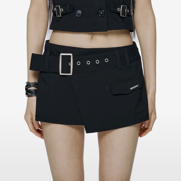 락케이크 Wide Belt Wrap Skirt Black s