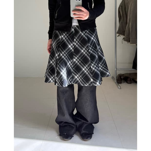 빈티지 체크 울 스커트