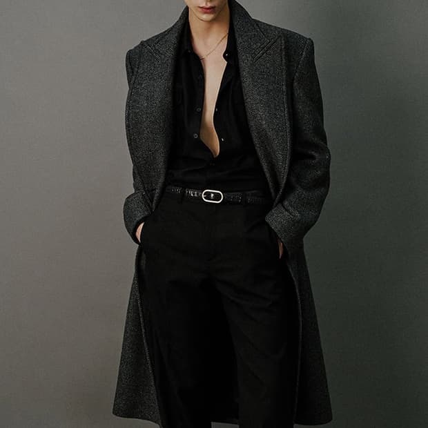 세비지 SAVAGE 헤링본 더블 롱 코트 L