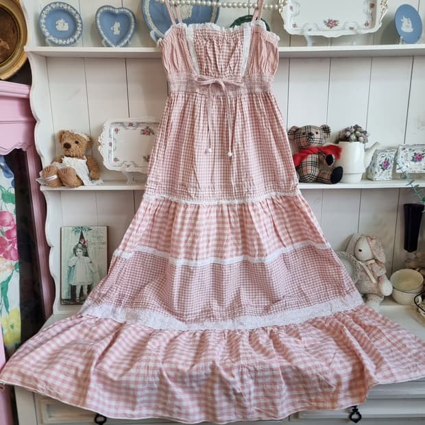 리즈리사 딸기우유 깅엄체크롱원피스
