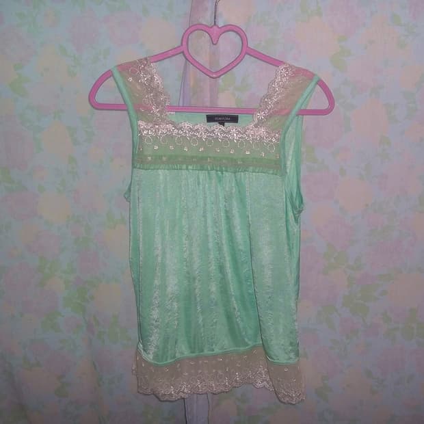 민트 실크 레이스 나시 