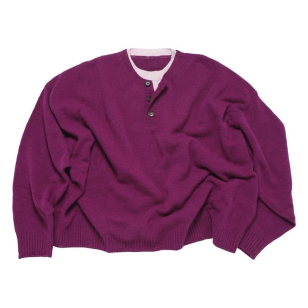 L MJD 콘트라스트 넥 캐시 크롭 니트 마젠타