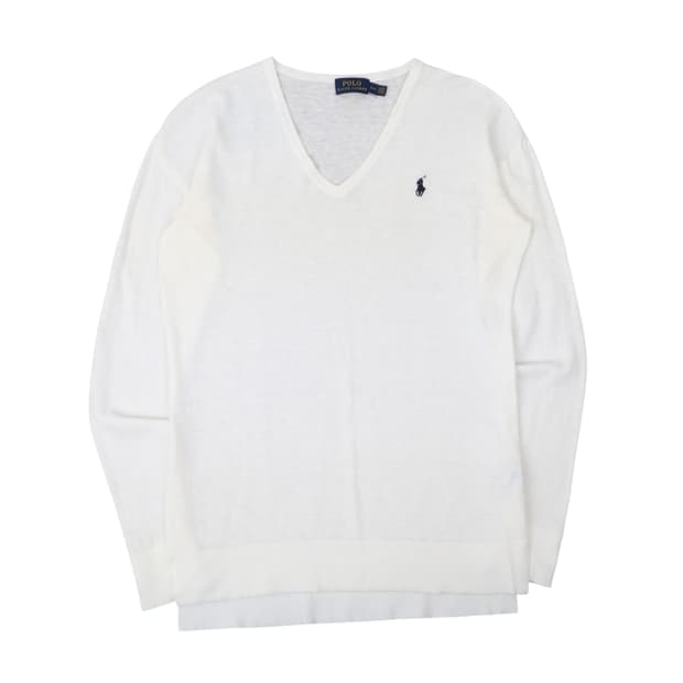 폴로 랄프로렌 화이트 린넨 코튼 브이넥 니트