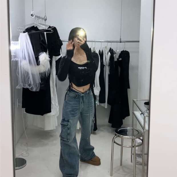 플리즈노팔로우 세라 셔링 탑 블랙