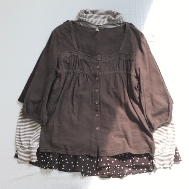 JPN/ 브라운블라우스 모리걸블라우스 레이어드블라우스 모리룩 