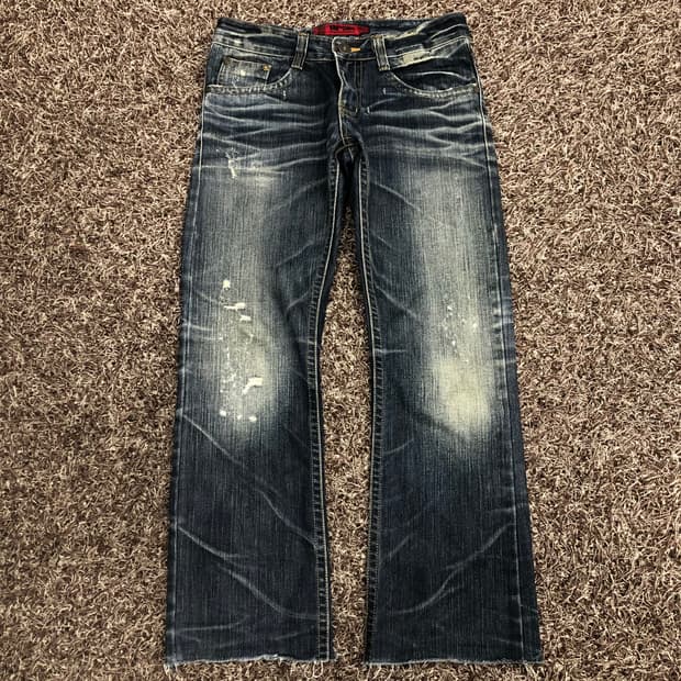 빈티지 Y2k 데미지 워싱 데님 팬츠