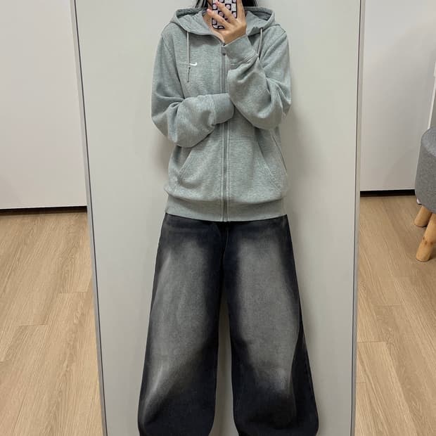 나이키 스우시 자수로고 그레이 후드집업