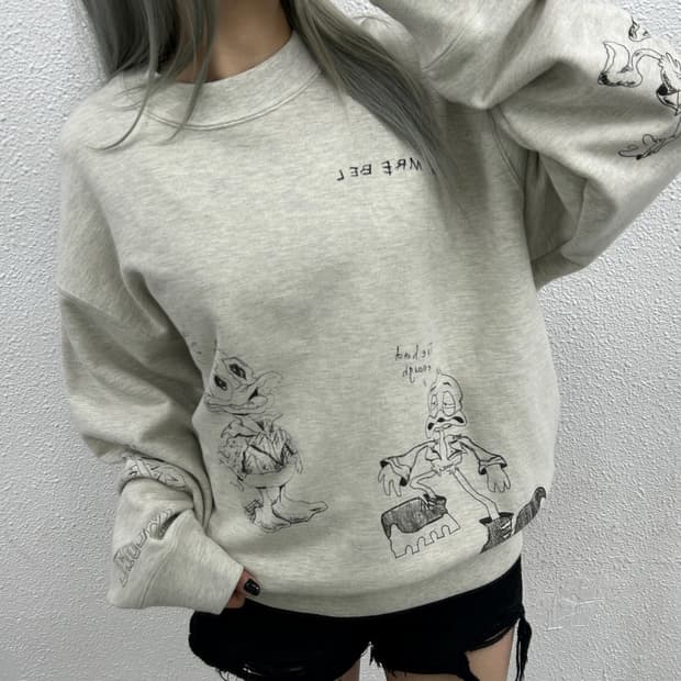 돔레벨 도날드덕 스케치 프린팅 백멜란지 맨투맨 L
