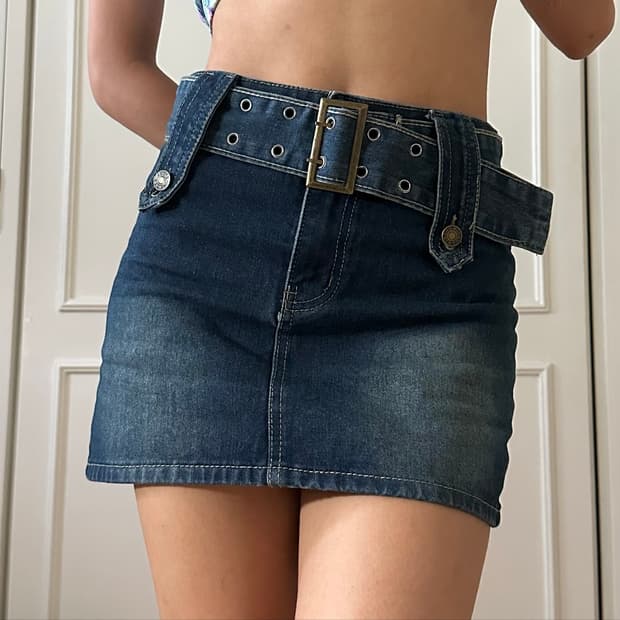 Bold belt denim skirt pants