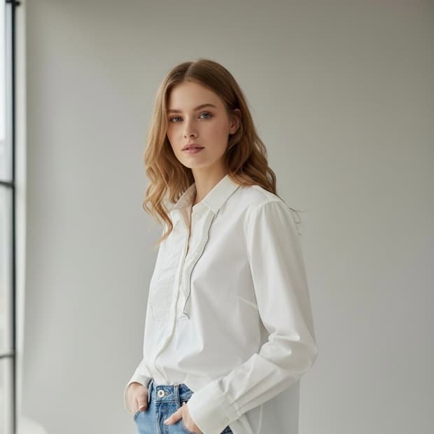 브루넬로쿠치넬리 여성 셔링 화이트 셔츠(M)