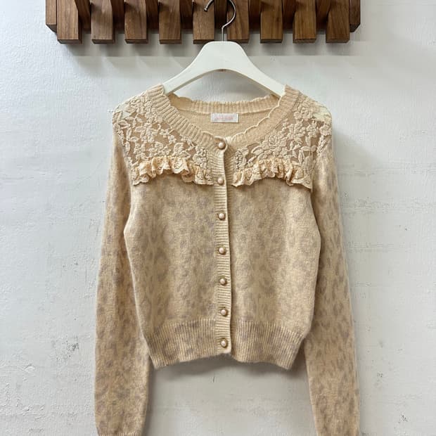 Liz Lisa 리즈리사 레이스 요크 진주버튼 양모울 혼방 니트 가디건