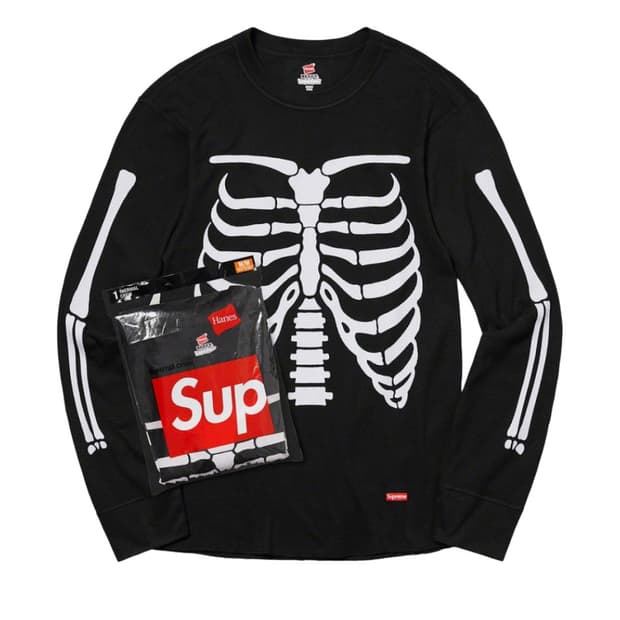 슈프림 헤인즈 본즈 써멀 크루 블랙 S