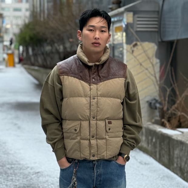 90s 폴로 랄프로렌 요크 레더 웨스턴 베스트 패딩