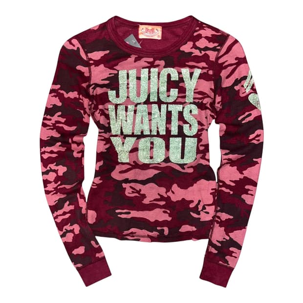 JUICY COUTURE 쥬시꾸뛰르 카모 와플 긴팔티 키치갸루y2k펑크