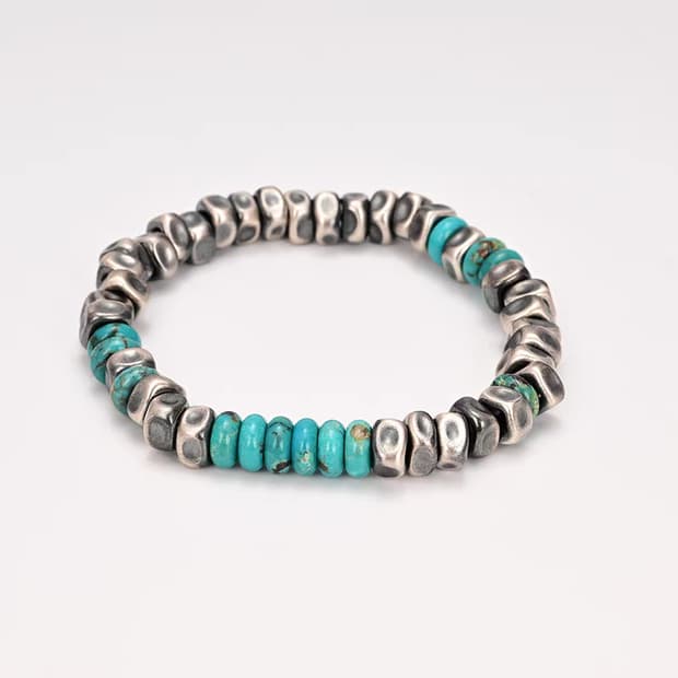 Oceanora 남성용 8mm 실버 팔찌, 터 키석 포인트