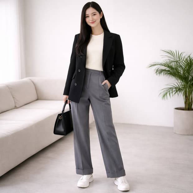 그로브(GROVE) 백버튼 핀턱 턴업 슬랙스 차콜