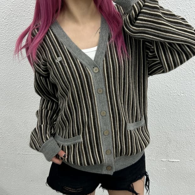 라코스테 그레이 단가라 브라운 가디건 100