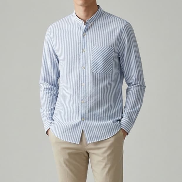 [95]TNGT 차이나 카라 스트라이프 셔츠