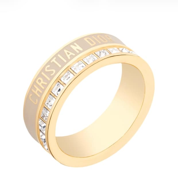 디올 나이트 코드 링 메탈 크리스탈 앤 래커 골드 피니쉬 화이트 파우더 