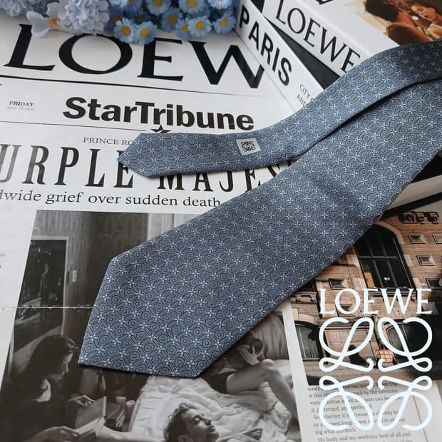 LOEWE 로에베 블루 기하 패턴 넥타이 9cm A+~A등급 E1162

