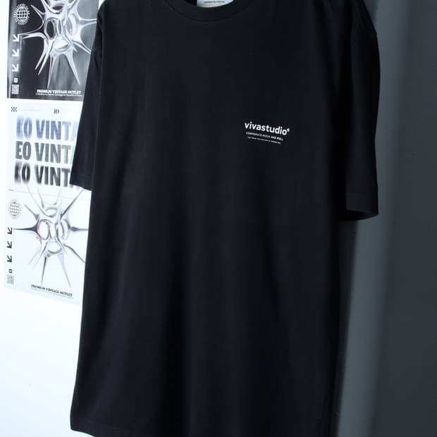 (L-XL) 비바스튜디오 반팔 티셔츠 스몰로고 블랙 올드스쿨-7B41