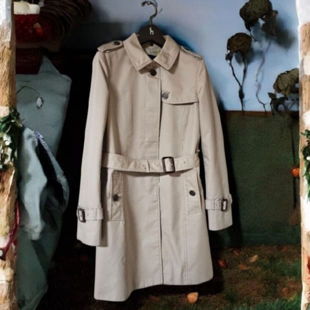 헤지스레이디스 베이지 폴리 싱글 트렌치코트 S