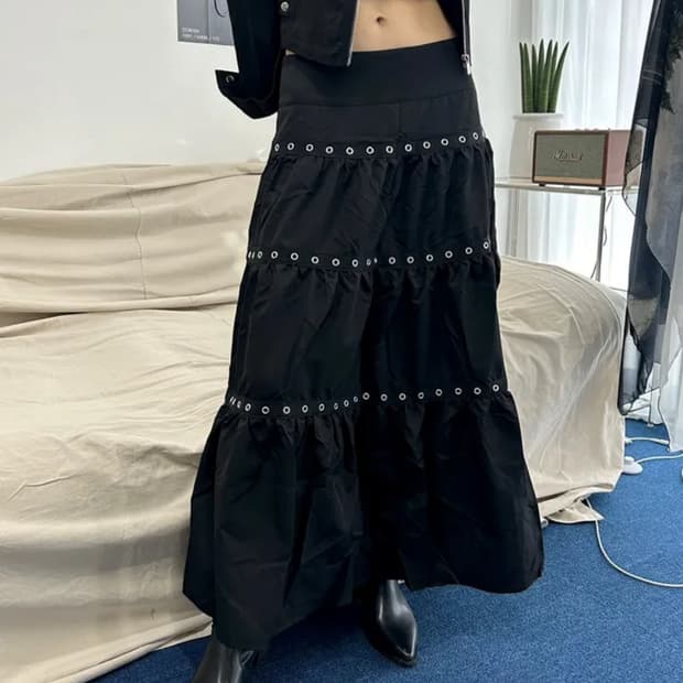 y2k 블랙 메탈 롱스커트