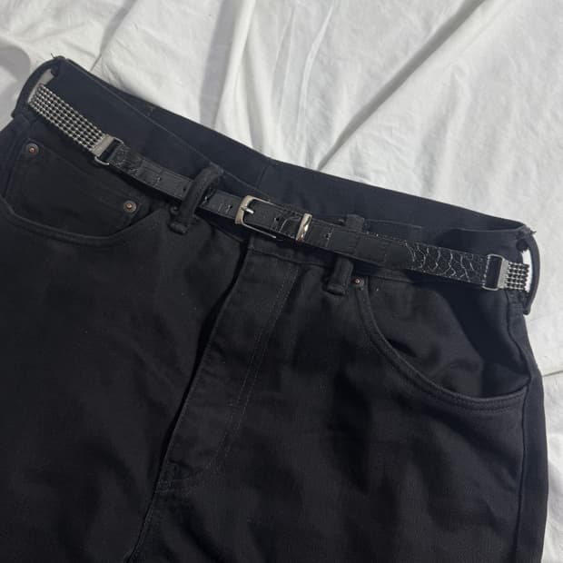 빈티지 스터드 크로커다일 레더 벨트