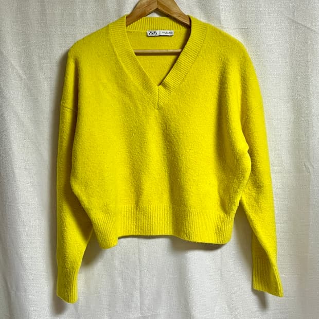 자라 오버핏 크롭 브이넥 니트 스웨터 S