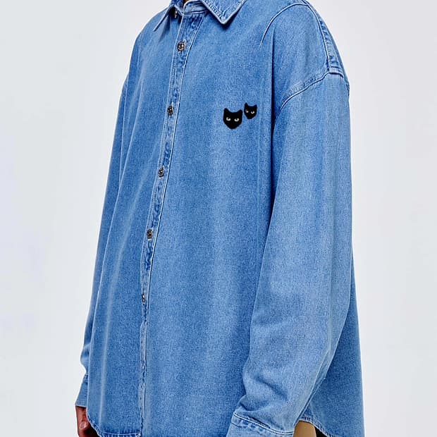 송지오 지제로 더블 팬서 오버사이즈 데님 셔츠 L