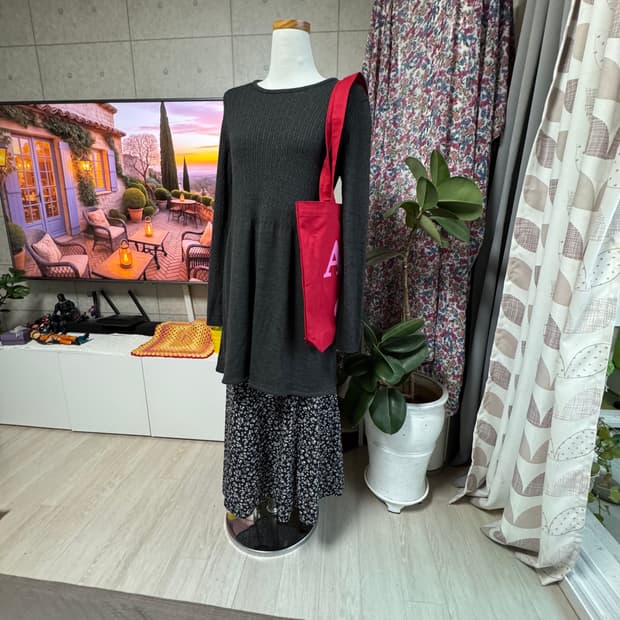 베네통 진그레이 니트 긴팔 원피스 예뻐요