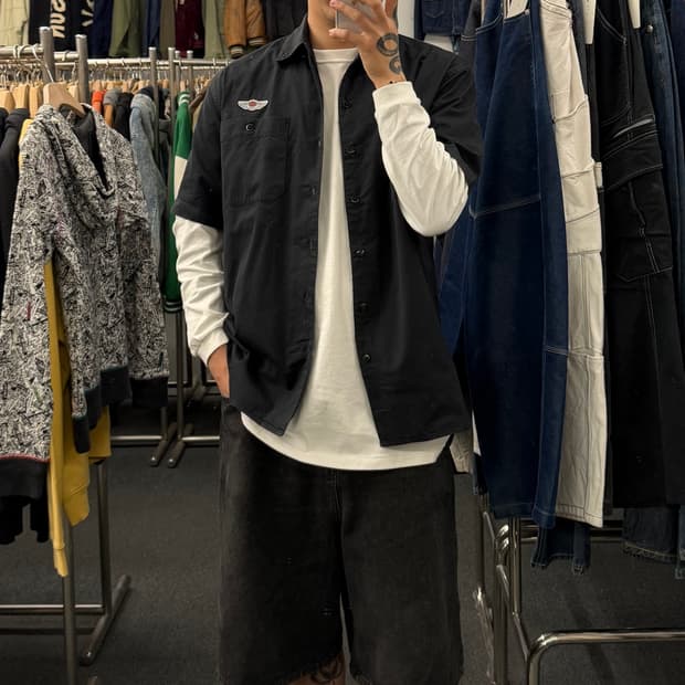 M)할리데이비슨 빈티지 100주년 패치 반팔셔츠