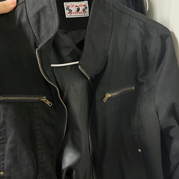 러프넥 코튼 블루종 자켓 블랙