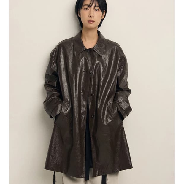 로우타이드 레더하프코트 레더자켓 브라운