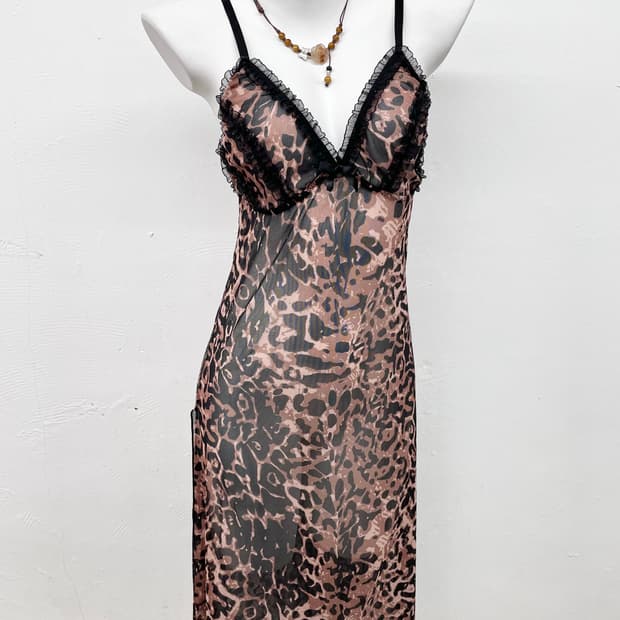 갸루 레오파드 프릴 롱 원피스