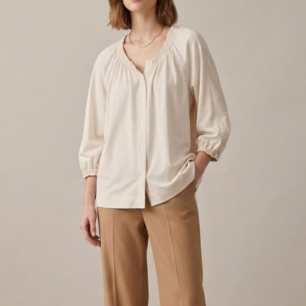 [55-66]COS 코스 게더드 넥 라운드 블라우스