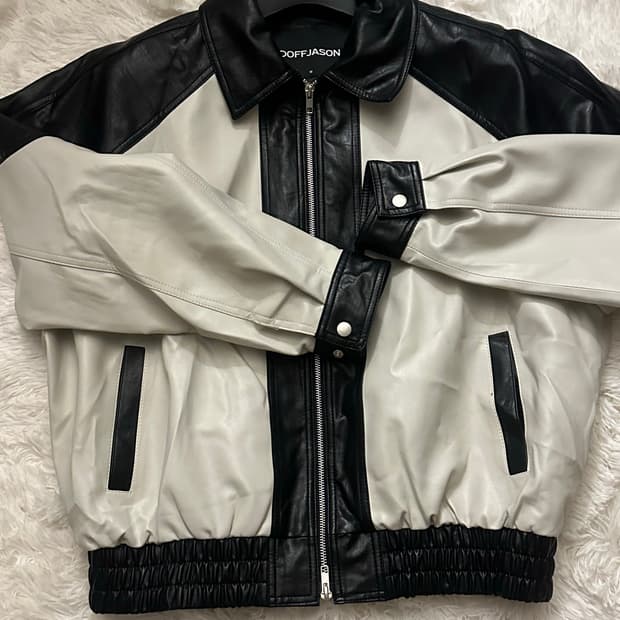 도프제이슨 오버핏 비건레더 래피드 투톤 자켓