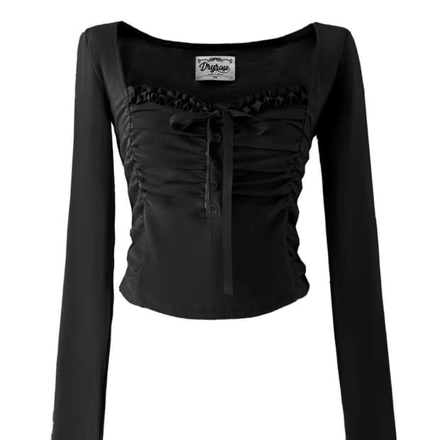 드라이로즈 셔링 레이스 버튼 탑 블랙