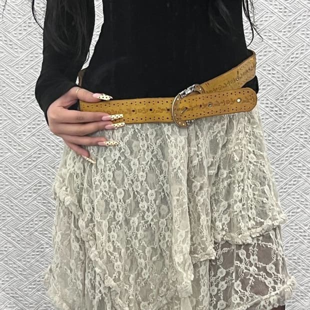 빈티지 레트로 웨스턴 히피 펀칭 스터드 벨트 C09647