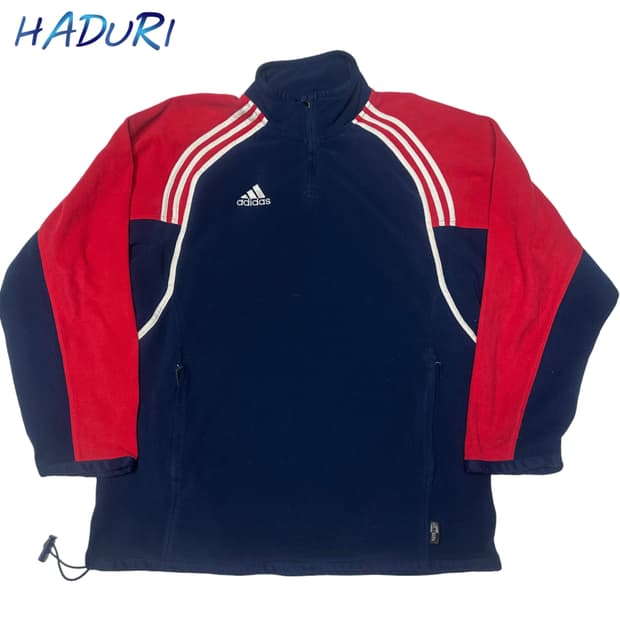 아디다스 90s 퍼포먼스로고 네이비 반집업플리스 XL