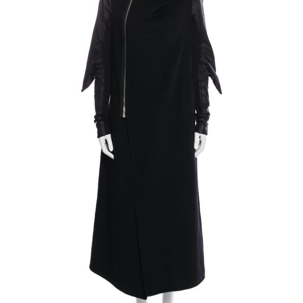 릭오웬스 캐시미어 레더 후드 코트