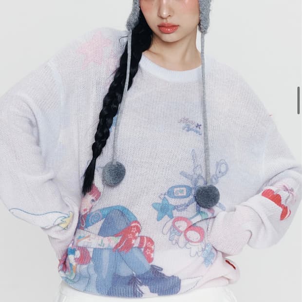 키르시 X 피투 콜라보 헤어리 니트 다크블루