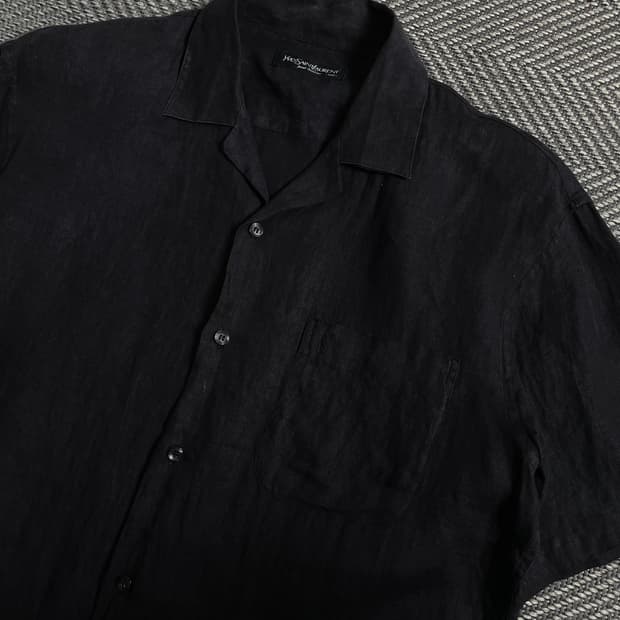 90s 입생로랑 아카이브 자수로고 린넨 셔츠y 4465