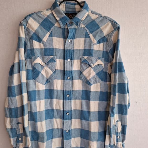 M RRL 플래드 트윌 블루 화이트 체크 웨스턴 셔츠
