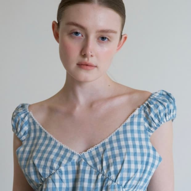 쏘딩키브레드 사라 블루 체크블라우스 